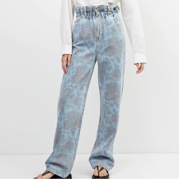 Levi x Ganni- Vintage Wide Leg Floral Light Wash Denim Jeans - Picture 4 of 11